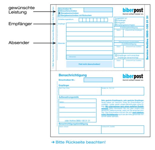 Einschreiben-Leistung-Empfänger-Absender